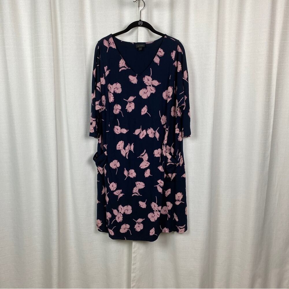 J.Jill Blue&Pink Floral Pocket Front Shift Dress Sz.L